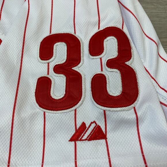 Authentic Majestic Coolbase Philadelphia Phillies #33 Pinstripe Jersey Cliff LEE - Picture 6 of 11